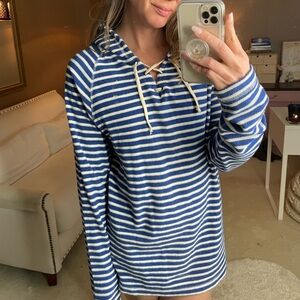 Scotch & Soda Sportswear Blue White Striped Terry Tunic Hoodie sz Medium
